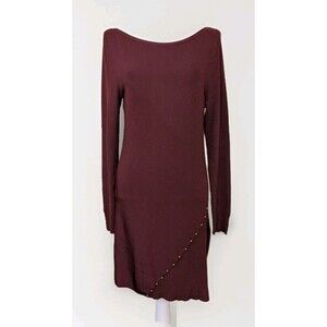 WHBM Dress Women’s L Maroon Asymmetrical Long Sleeve Ribbed Knit
